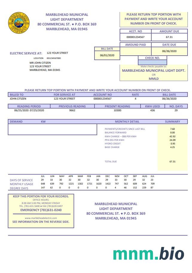 USA Marblehead Municipal Light Department rachunek za media szablon w formacie Word i PDF
